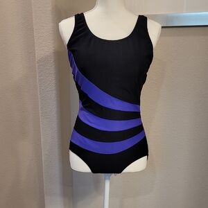 Elegant Black and Purple One-Piece Swimsuit